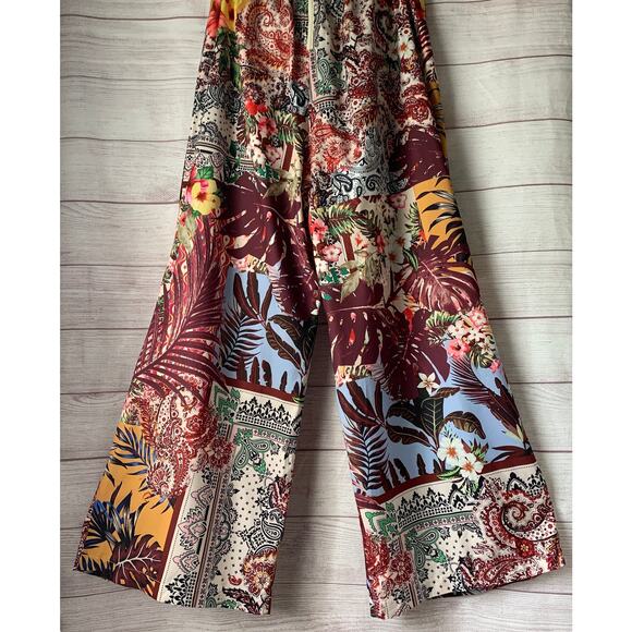 A. Peach Floral Print Belted Jumpsuit Wide Leg Adjustable Straps Pockets Size M - Picture 10 of 16